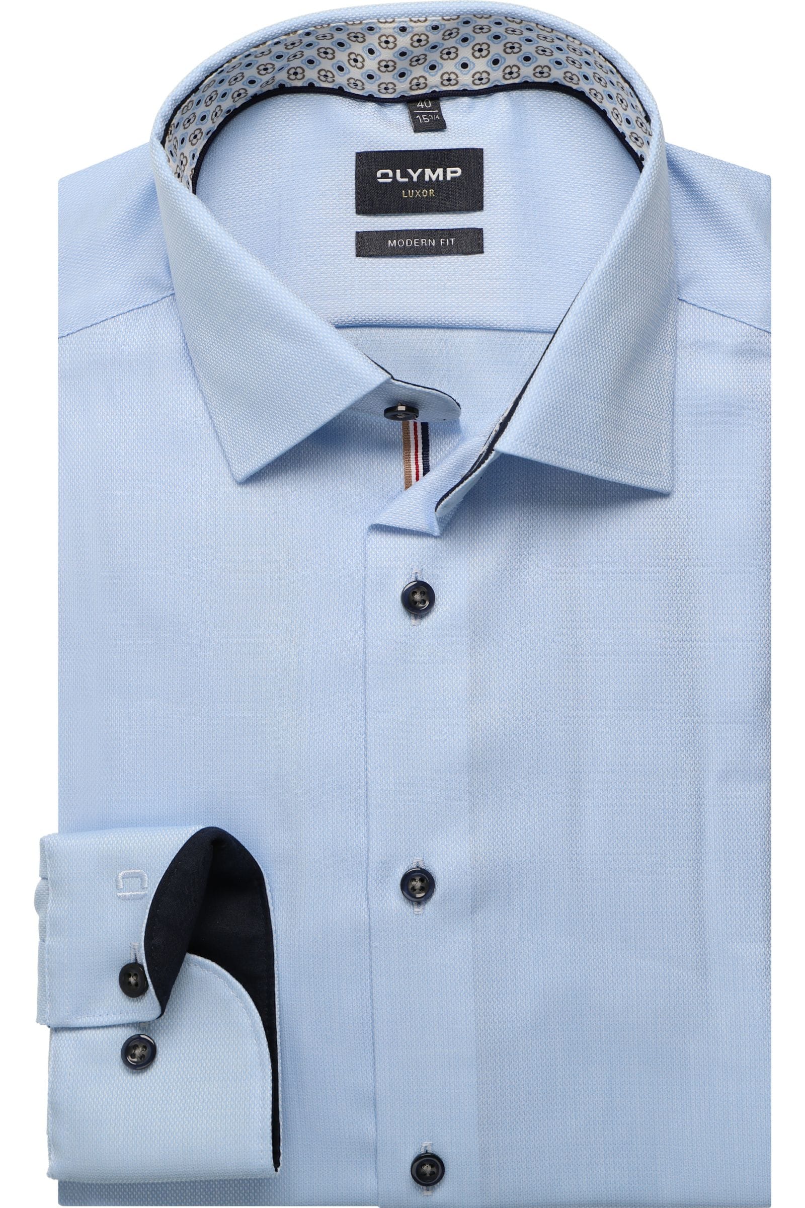 Olymp Luxor Modern Fit Contrast Print, vaaleansininen