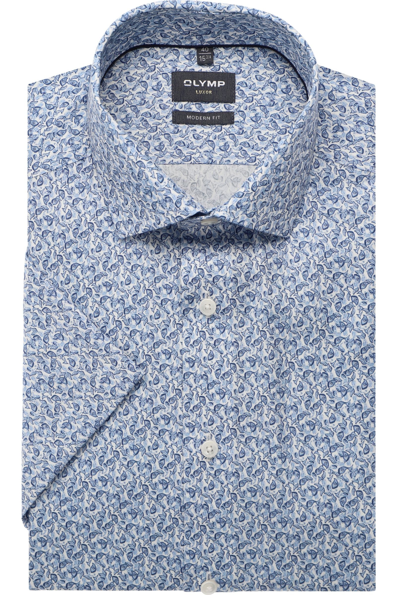Olymp SS Luxor Modern Fit Microprint, vaaleansininen