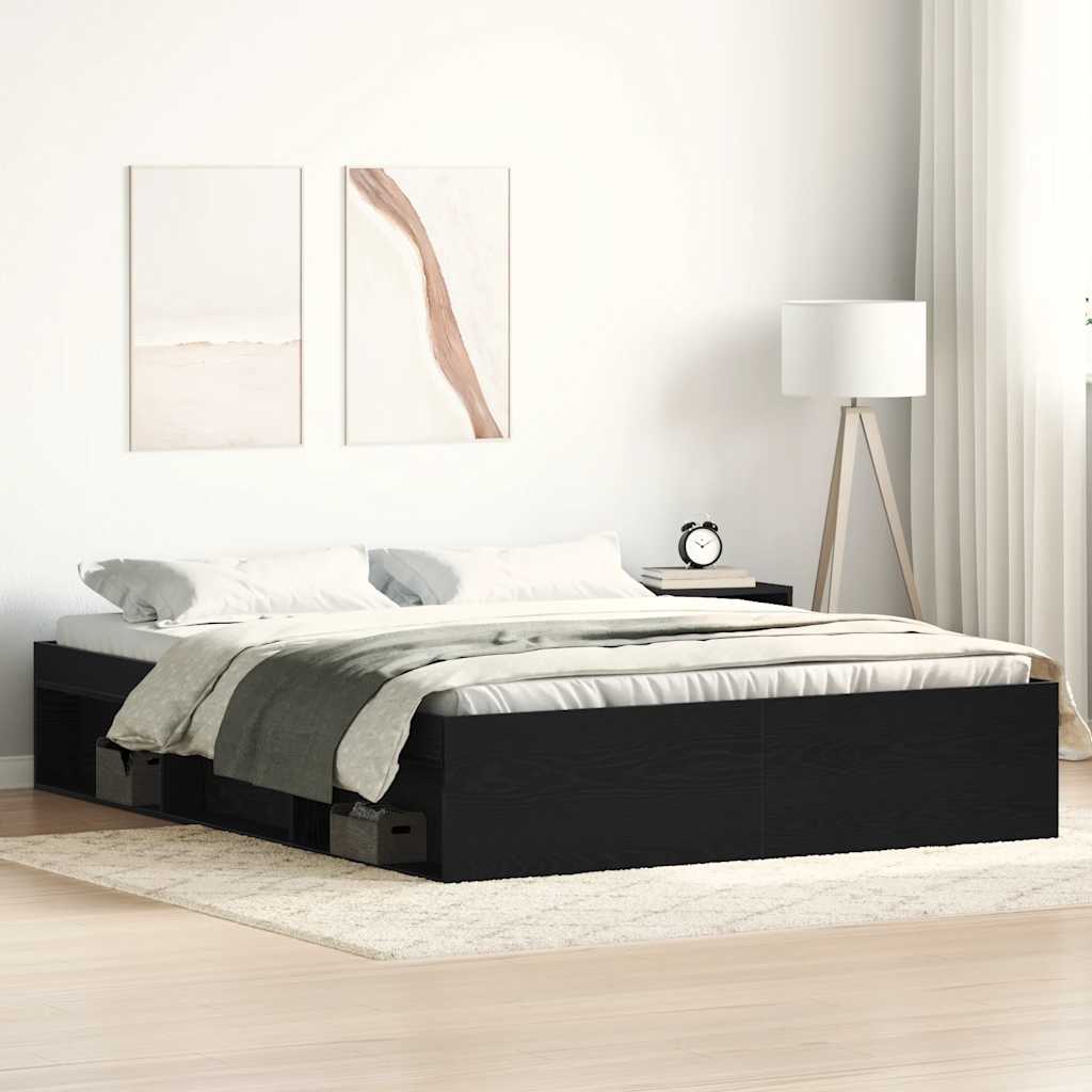vidaXL Sängynrunko ilman patjaa musta tammi 160x200 cm tekninen puu