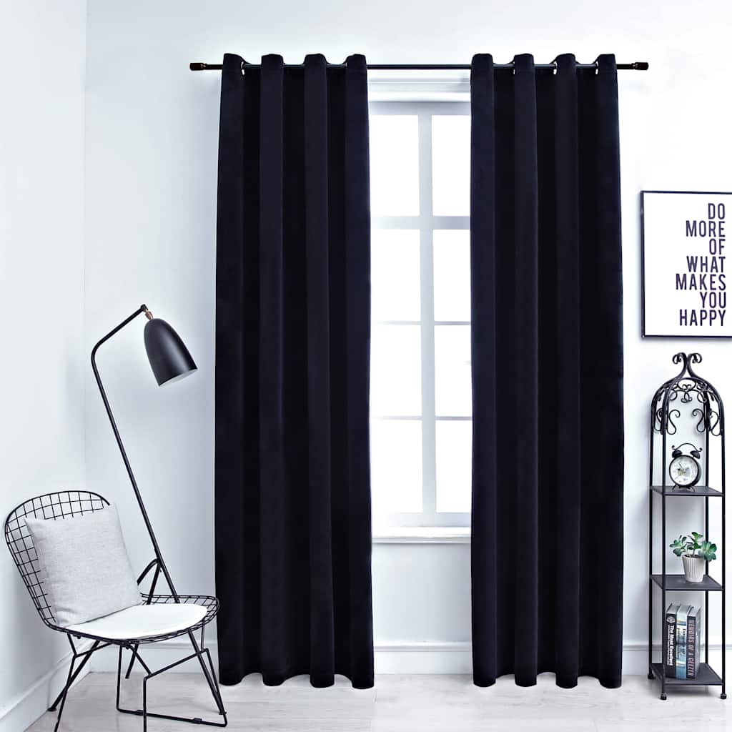 vidaXL Pimennysverhot renkailla 2 kpl sametti musta 140x225 cm
