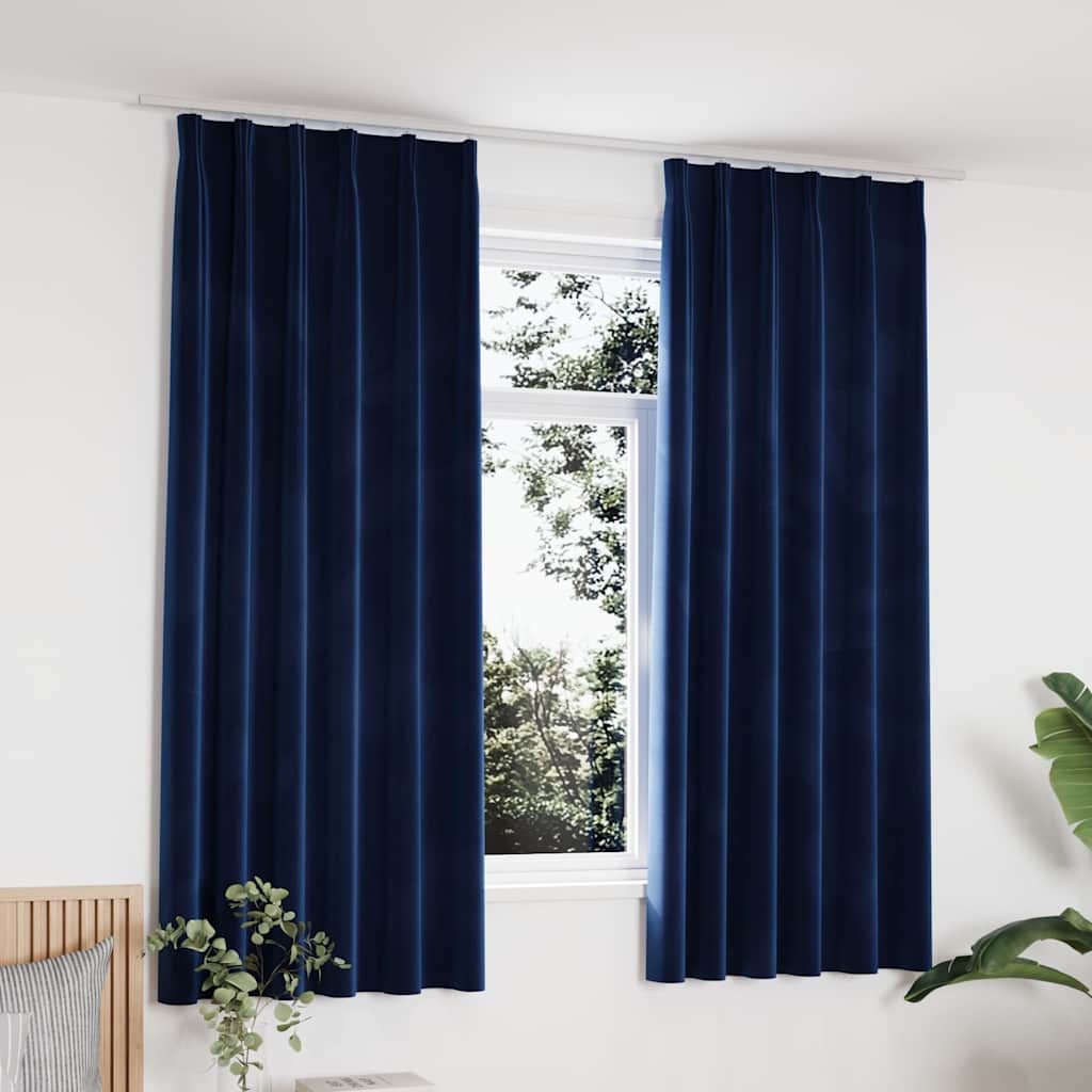 vidaXL Pimennysverhot koukuilla 2 kpl sametti tummansininen 140x175 cm